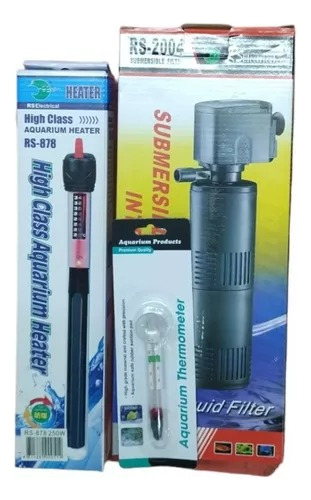 Kit Equipamiento Pecera 200 Litros Filtro Calefactor Aireado