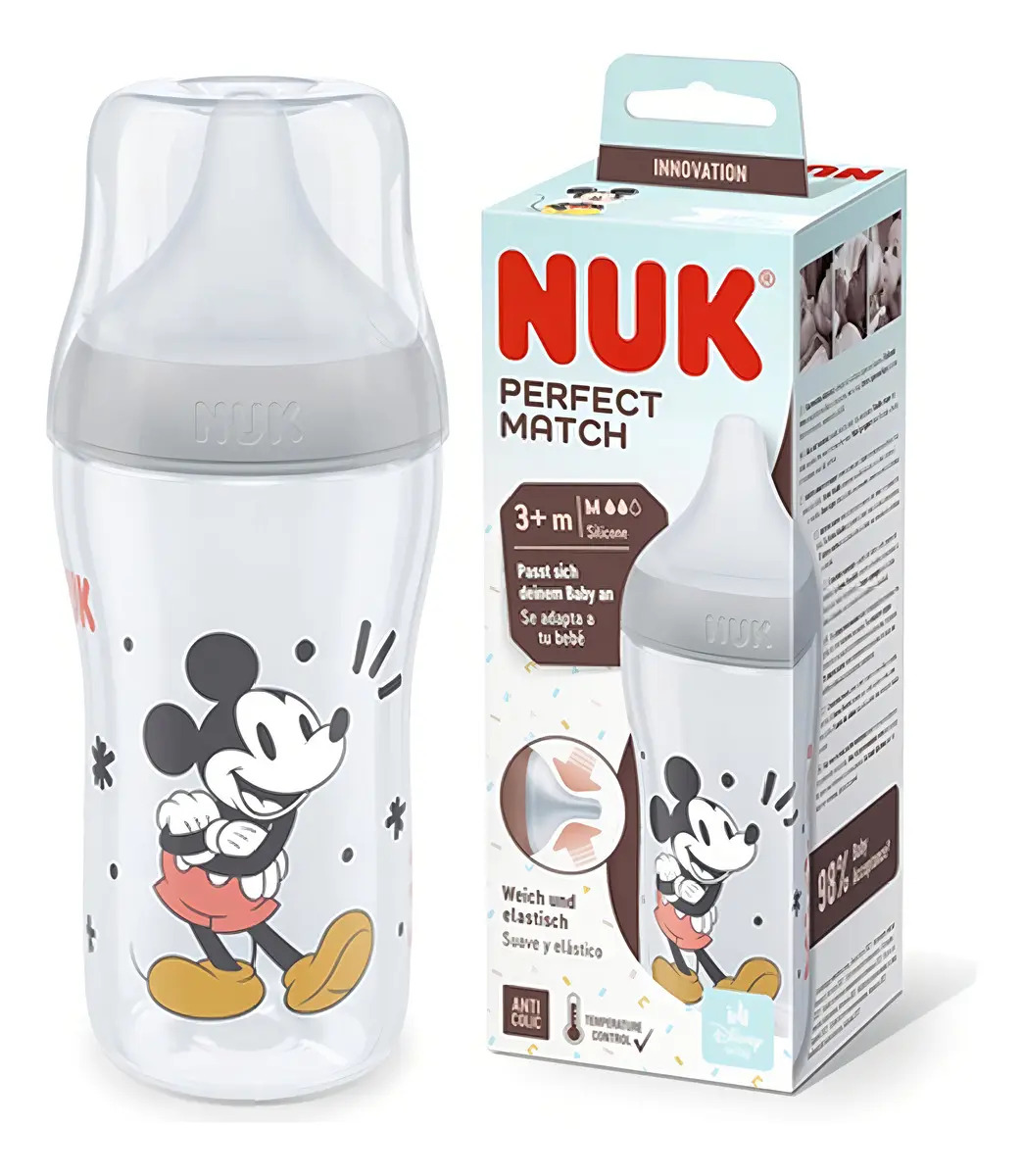 Mamadera Nuk Perfect Match Mickey Minnie 260ml Flujo M Color Gris
