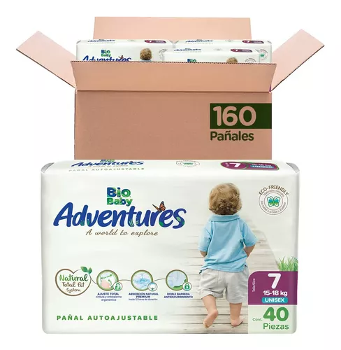 Bio Baby Adventures, Pañal Autoajustable, Talla 7, 160