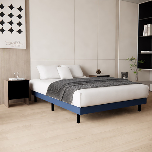 Base Cama Box Urban King Size Madera Tapiz Lino Azul