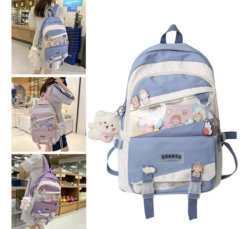 Mochila Kawaii Patchwork For Mujer, Bolsa De Gran Capacidad