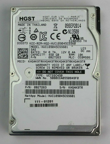 Hgst Huc109045css601 450gb 10k Rpm 2.5  Sas 10k