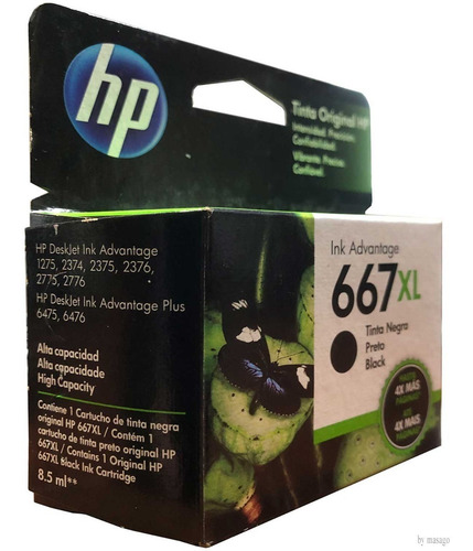 Imagen 3 de 5 de Cartucho Tinta Hp 667xl Negro 3ym81al Original Alto Rendimie