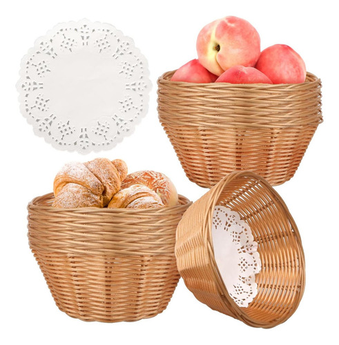 12 Pcs Canasta De Pan De Plástico Pequeño Redondo, Cesta De