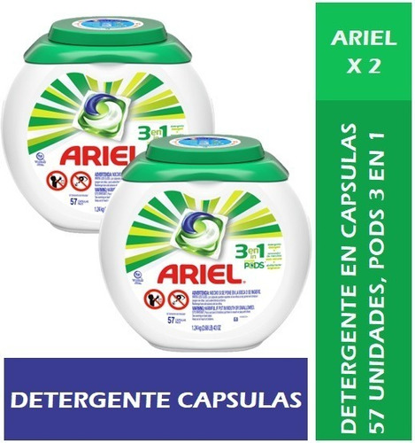 Pack 2 Detergente Ariel En Capsulas, 57 Pods.
