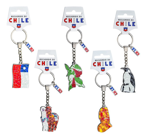 Pack 5 Llaveros Con Diseños De Chile Regalo Souvenir 