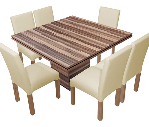 Juego Comedor Mesa Tr130x130+ 6 Sillas Ecocuero