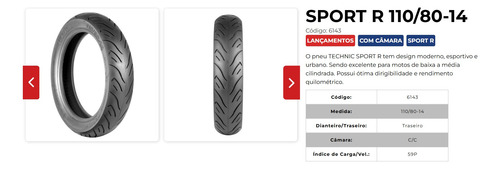 Pneu Traseiro Biz Largo 110/80-14 Technic Sport R C/camara
