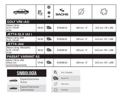 Kit De Clutch Sachs Volkswagen 2.8 L Vr6 Golf Jetta Passat