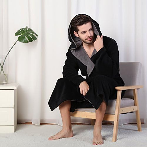 Albornoz De Longitud Completa Para Spa Suave Negro Con Capuc