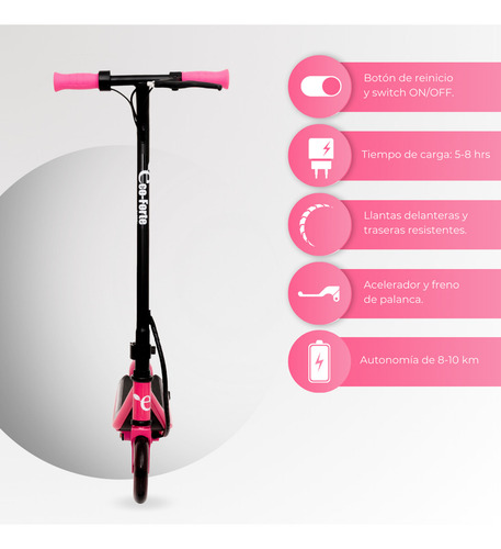 Eco-forte Scooter Patín Eléctrico Sg10 Luces Led Color Rosa
