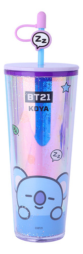 Miniso Vaso Con Tapa Y Popote Bt21 Koya Plástico Tornasol 80
