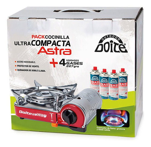Pack Cocinilla Astra + 4 Gas 227 Rs Rojo Doite Encimera