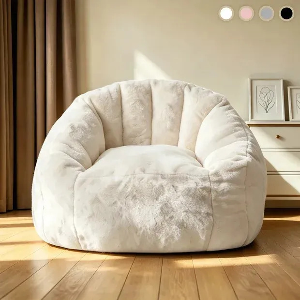 Puff Sofá Grande en Forma de Concha de Tela Felpa Imitación Conejo, para Sala y Dormitorio