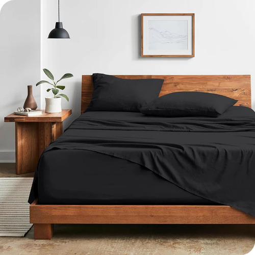 Sábanas Frescas Extra Suaves Anti Arrugas Tacto Lino 4 Pzas Color Negro Diseño De La Tela Queen