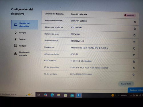 Lenovo Thinkpad L14 16gb I7 10gen Negro (Usado)