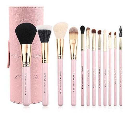 Zoreya Travel Makeup Brush Set 12pcs Pink Makeup Brushes Bas