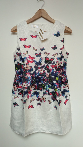 Vestido Elegante Blanco Mariposas Talla S Nuevo Importado