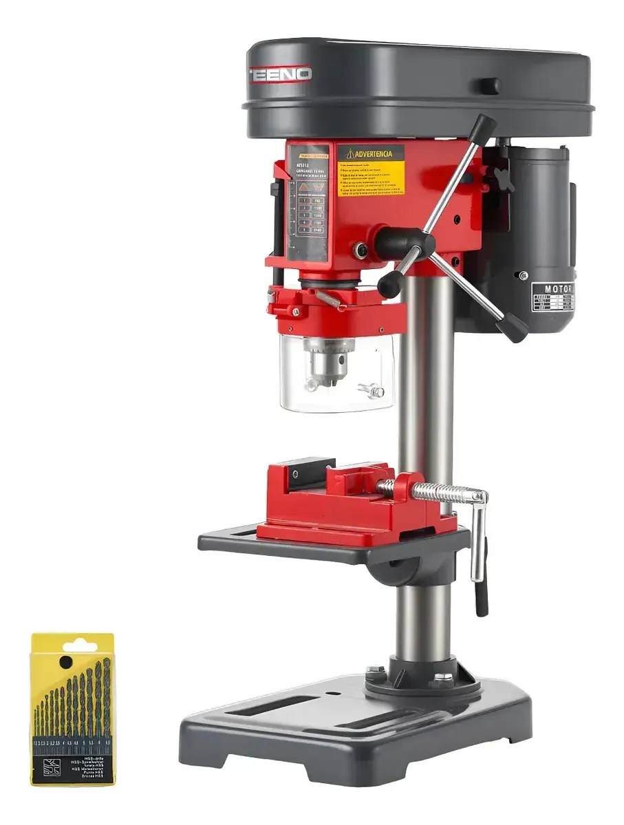 Teeno Taladro Banco 1/2 Morsa Pressa 5 Velocidades 350 W 3100 Rpm ATS113 Profesional Precisión Color Rojo