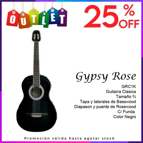 Guitarra Clasica Criolla 3/4 Gipsy Rose Grc1k Niño Outlet (Reacondicionado)