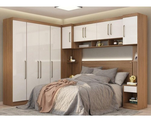 Guarda-roupa De Casal Dormitório Modulado Armário 10 Portas Cor Amendola/Branco