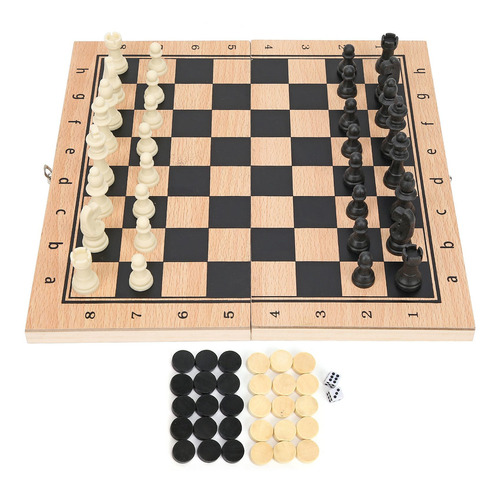 Juego De Tablero De Ajedrez 3 En 1 Wooden Checkers Backgammo