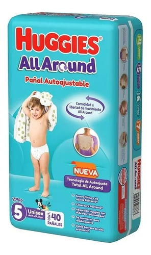 2 Pzs Pañales Huggies All Around Autoajustables Etapa 5 Unis