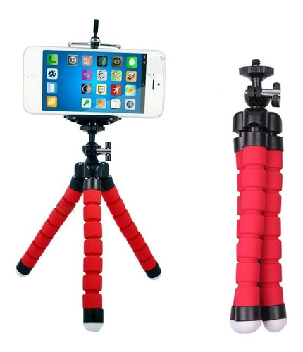 Trípode Flexible Rojo Para Celular Mas Soporte Altura 18 Cm