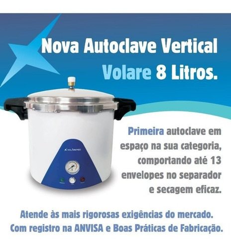 Imagem 6 de 8 de Autoclave Vertical Analógica 08 Litros 110v - Volaremed
