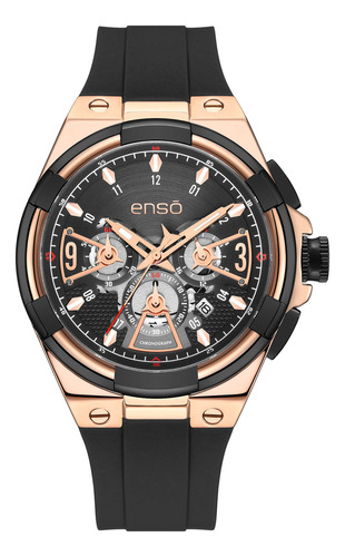 Reloj De Pulsera Enso Casual Ew1066g De Cuerpo Color Rose Gold, Analógico, Para Hombre, Con Correa De Silicón Color Negro