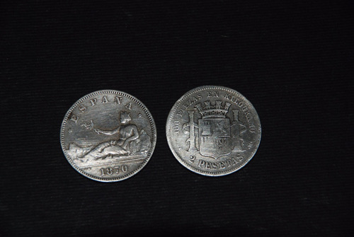 Dos Pesetas Española Año 1870 (dos Monedas)