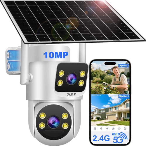 2nlf® 10MP Solar Cámara De Seguridad Wifi Exterior Doble Lente IP 360 2 Lantalla FULL HD Visión Nocturna A Todo Color Conversación Bidireccional Seguimiento Móvil Alarma Móvil Protección Ip66