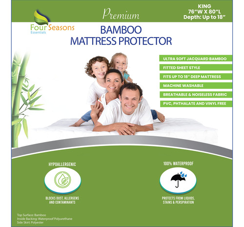 Protector De Colchon De Bambu Tamano King  Funda De Colchon