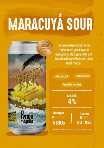 Imagen 2 de 2 de Peñón Del Aguila Maracuyá Sour - Lata 473 Ml