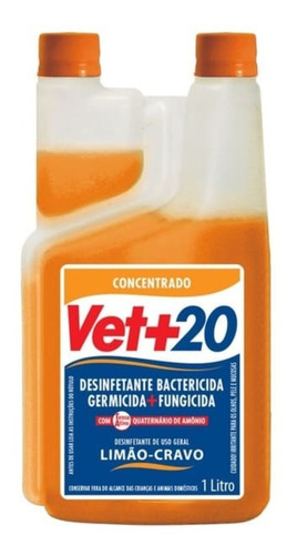 Desinfetante Concentrado Bactericida Vet+20 Limão-cravo 1l