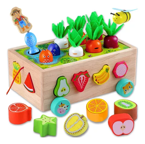 Montessori - Juguetes educativos de madera para bebés de 1, 2, 3, 4 años,  para niños y niñas de 1, 2, 3, 4 años, zanahoria, cosecha, huerto, juguete