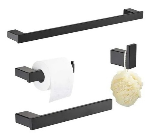 Imagen 1 de 5 de Set Kit De Accesorios Para Baño Negro Mate 4 Piezas River