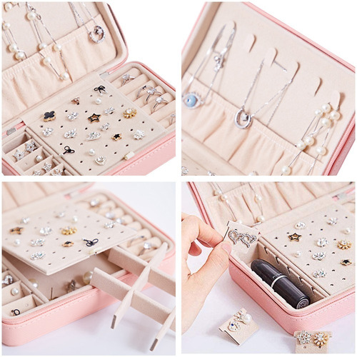 Imagen 7 de 7 de Estuche Joyero Organizador Joyas Aretes Anillos Viaje Rosa