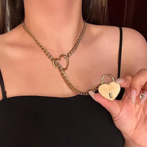 Cr Collar Candado Corazon Llave Cadena Sumiso Para Parejas
