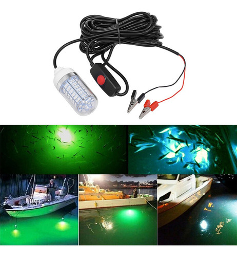 Luz Led De Pesca Nocturna Sumergible Verde 12v Con Cable De