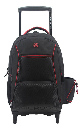 Mochila Unicross Con Carro 18 Pulgadas Negro C/rojo 62.5121 Color Negro Con Rojo Diseño De La Tela Liso