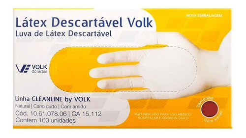 Luvas descartáveis Volk do Brasil Descartável cor branco tamanho P de látex com pó x 100 unidades