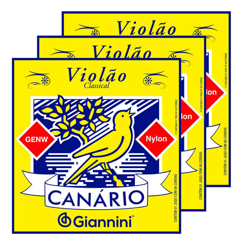 Kit 3 Encordoamento Giannini Para Violão Nailon Canário