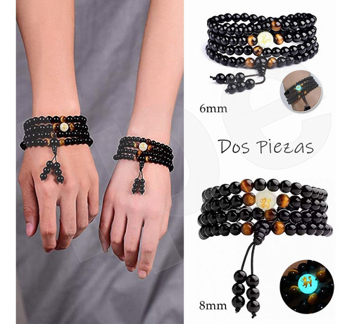 Set Pulsera Parejas Tibetana Dragón Brilla Buda Moda Vintage