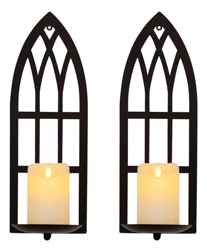 Hpc Decor - Juego De 2 Candelabros De Pared De Metal Negro D