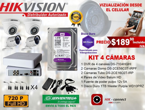 Imagen 1 de 8 de Camaras De Vigilancia Quito Hikvision Kit Dvr Con Disco