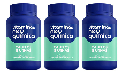 Suplemento Neo Química Vitaminas Cabelos E Unhas Sabor Sem Sabor 3 Kits X 60 Un