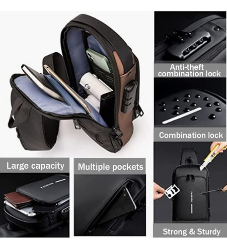 Bolsa Deportiva Antirrobo Con Carga Usb Con Cierre De Contra