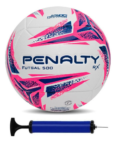 Bola Futsal Penalty Rx 500 + Bomba De Ar Cor Branco/rosa/azul