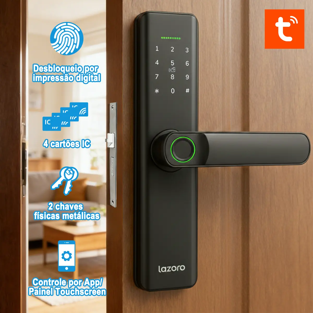 Fechadura Eletronica Digital Com Biometria, Senha, Cartão Ic E Tuya App Bluetooth LAZORO